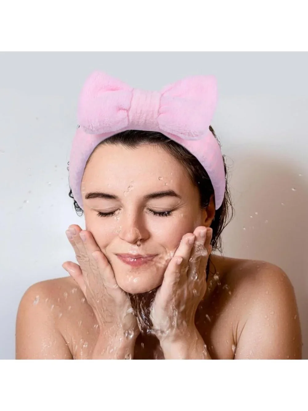 20 PCS Pink Spa Headbands for Women, Elastic Bowknot Hair Bands for Skincare